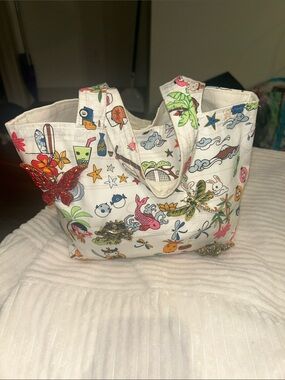 Mini Tote Bag with Colorful Blinging  Brooches Butterfly, Frogs & Dragonfly New